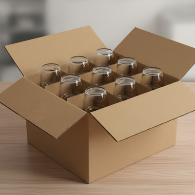 Gefache mit Gläsern in Karton