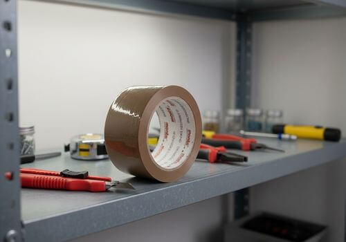 Paketband in Regal neben Werkzeug