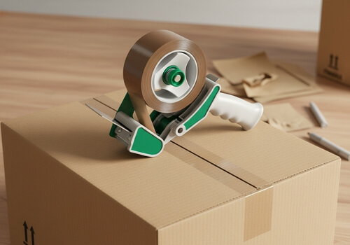 Klebebandroller auf Karton