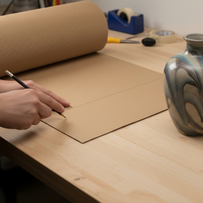 Rollenwellpappe wird abgemessen