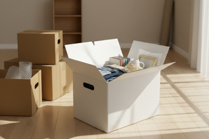 Umzugkarton steht neben anderen Umzugkartons