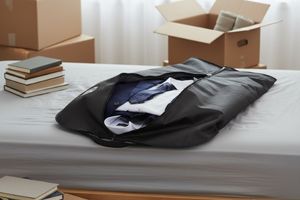 Umzugsmaterial auf Bett