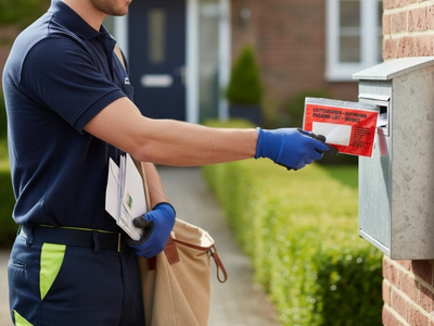 Lieferscheintasche wird zugestellt von Postbote