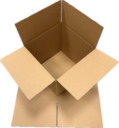 Aufgebauter Faltkarton 300x300x300 mm präsentiert auf einem flachliegenden Exemplar zur Veranschaulichung der Auslieferung.