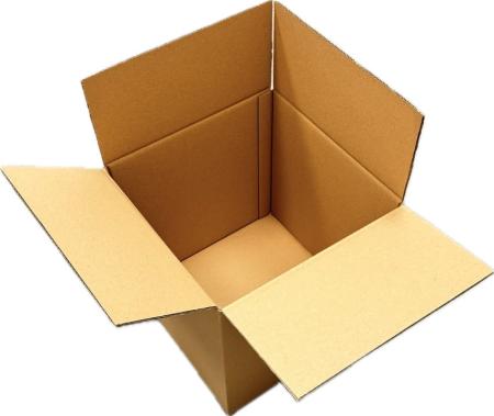 Preview: Aufgebauter Transportkarton 355x355x355 mm mit flach nach außen geklappten Deckelklappen zur besseren Befüllung.